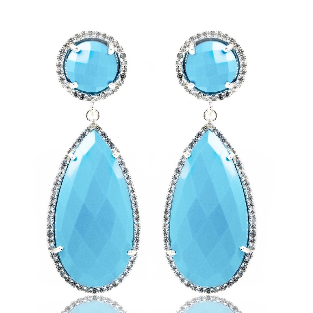 Turquoise Pear Pave Teardrop & Round Top Gemstone
